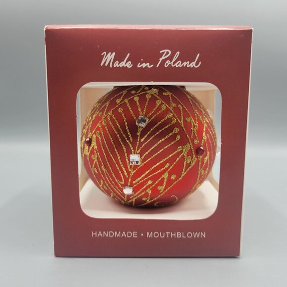 Handmade Mouthblown Christmas Ornament Made In Poland Red Gold - Picture 1 of 5